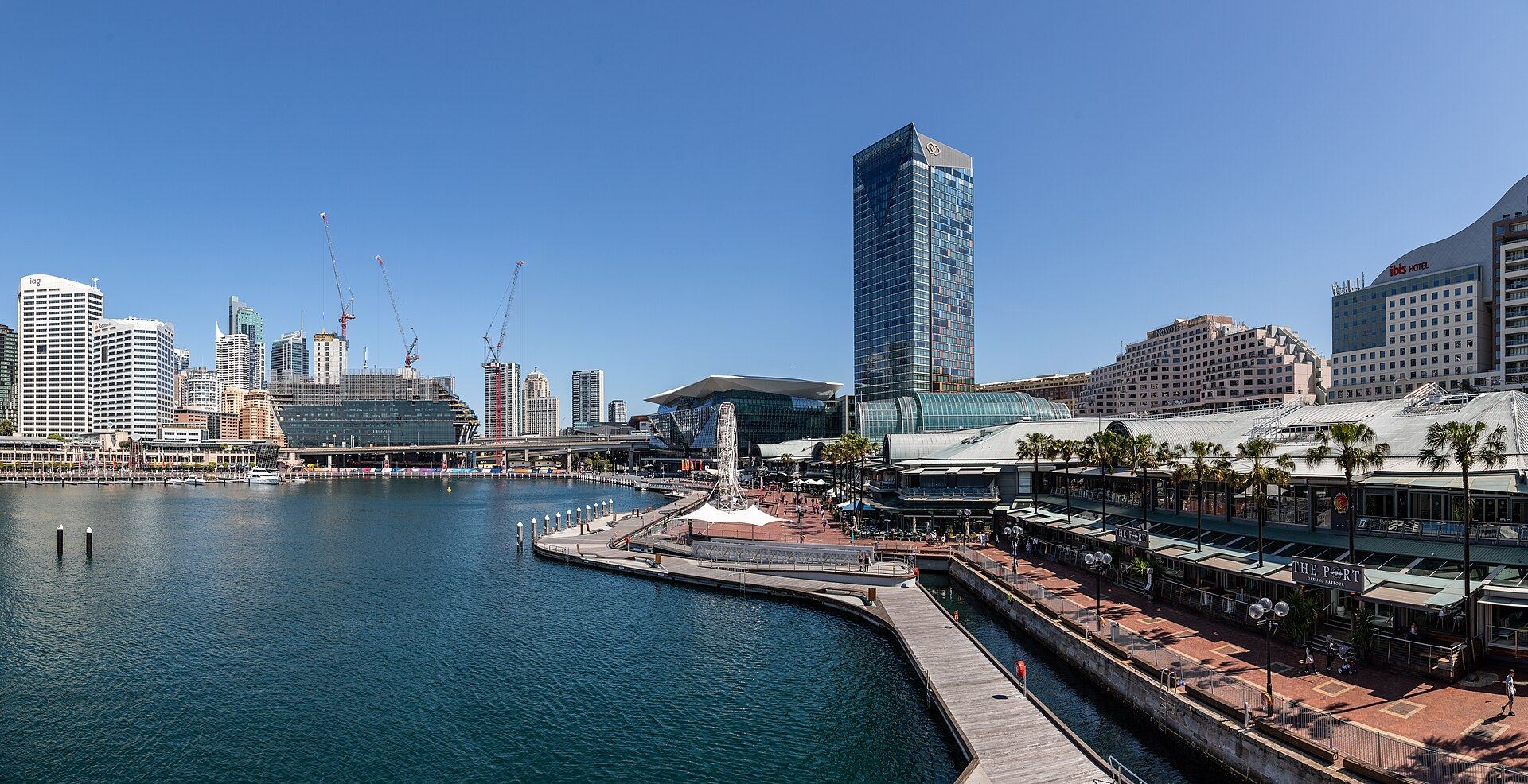 Darling Harbour in Sydney with the city skyline across the water